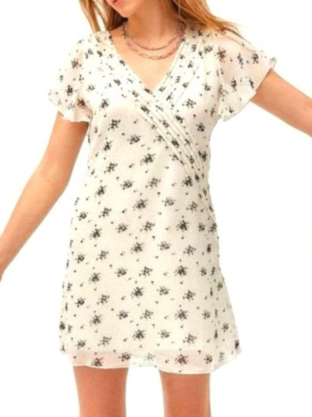Urban Outfitters Rosalee Floral V-Neck Mini Dress S Black White 90s Grunge UO